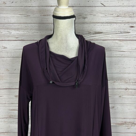 Sun Kim Joann Tunic Size Small Purple Cowl Neck Long Sleeve Pocket - Picture 2 of 9